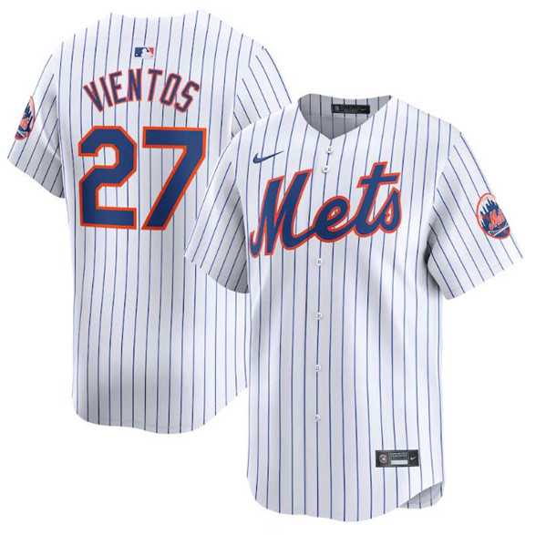 Men's New York Mets #27 Mark Vientos White 2024 Home Limited Stitched Baseball Jersey Dzhi